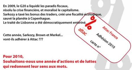 Carte de v&oelig;ux envoy&eacute;e aux adh&eacute;rents et partenaires d&rsquo;Attac.